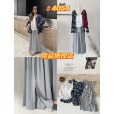批发<b class='q'>韩版</b>宽松条纹防晒开衫+背心+松紧腰开叉半身裙<b class='q'>休闲</b>三件<b class='q'>套装</b>女夏季