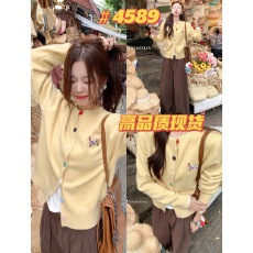 批发曾小咸韩系黄色刺绣毛衣<b class='q'>外套</b>女秋冬宽松毛织针织开衫上衣秋季秋装