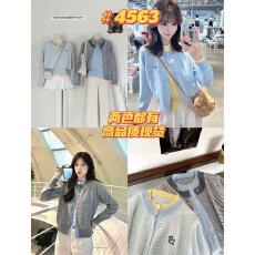 批发PSO Brand女装假两件围巾<b class='q'>条纹</b>撞色针织衫毛衣女短款上衣外套秋季
