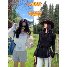 批发pusumede 南韩模范生 镂空白色针织衫女薄款宽松慵懒风罩衫上衣