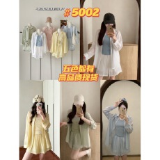 批发韩系休闲防晒<b class='q'>衬衫</b>套装女夏季新款<b class='q'>衬衫</b>+背心+高腰短裤三件套装