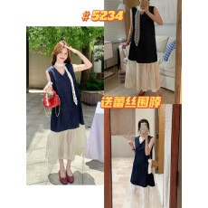 批发YNVN韩系拼接蕾丝牛仔<b class='q'>背心</b>连衣裙女夏季薄款气质无袖V领a字<b class='q'>长裙</b>子