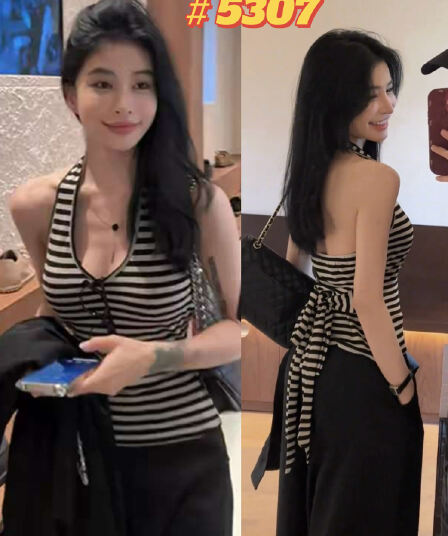 스트라이프 배색 행침 목 백리스 레이스업 조끼 2026 여름 새로운 핫걸 순수한 욕망 바람 몸매 가꾸기 민소매 맨위 여성