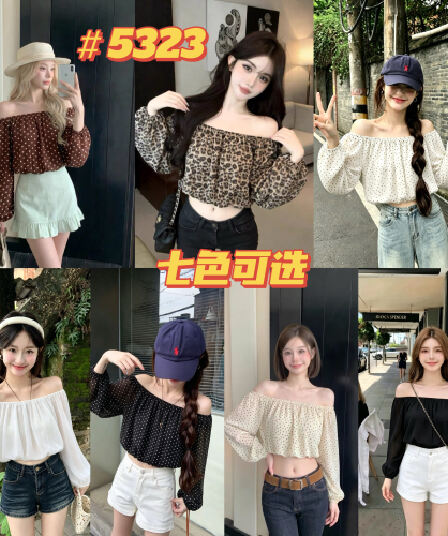 8uioio 치앙마이 보보 차 프랑스식 도트 무늬 오프숄더 맨위 여성 봄 새로운 거품 소매 쇼트 스타일 작은 셔츠