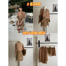 批发Liixu 法式气质慵懒风套<b class='q'>装</b>女Polo领衬衫<b class='q'>连衣</b>裙高腰短裤时髦两件套
