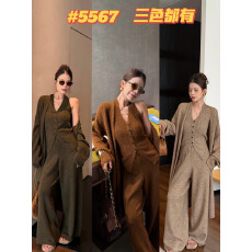 批发嘻嘻王韩系气质慵懒针织开衫+挂脖<b class='q'>背心</b>+高腰阔腿裤休闲<b class='q'>三件套</b>装<b class='q'>女</b>