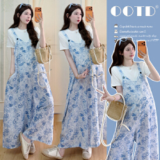 批发实拍多巴胺雪纺背带裤套装女夏季薄2026新款洋气减龄阔腿裤两件套