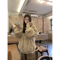批发实拍实价 秋冬新款加厚<b class='q'>可爱</b>毛毛外套女 毛茸茸连帽外套