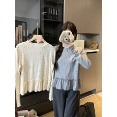 批发实拍实价 波点长袖秋冬内搭<b class='q'>打底衫</b>花边内搭t恤 加绒<b class='q'>女</b>