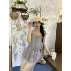 批发实拍 韩系度假风收腰显瘦吊带背心女抹胸上衣氛围感夏