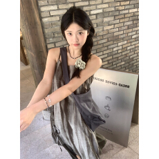 批发实拍实价 夏季度假风假两件<b class='q'>吊带</b>连衣裙 文艺水墨画印花背心裙 女