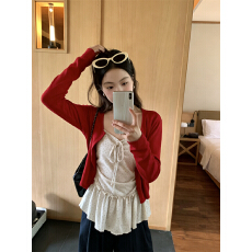 批发实拍 春夏新款甜美 碎花吊带背心+针织<b class='q'>开衫</b>两件套 女