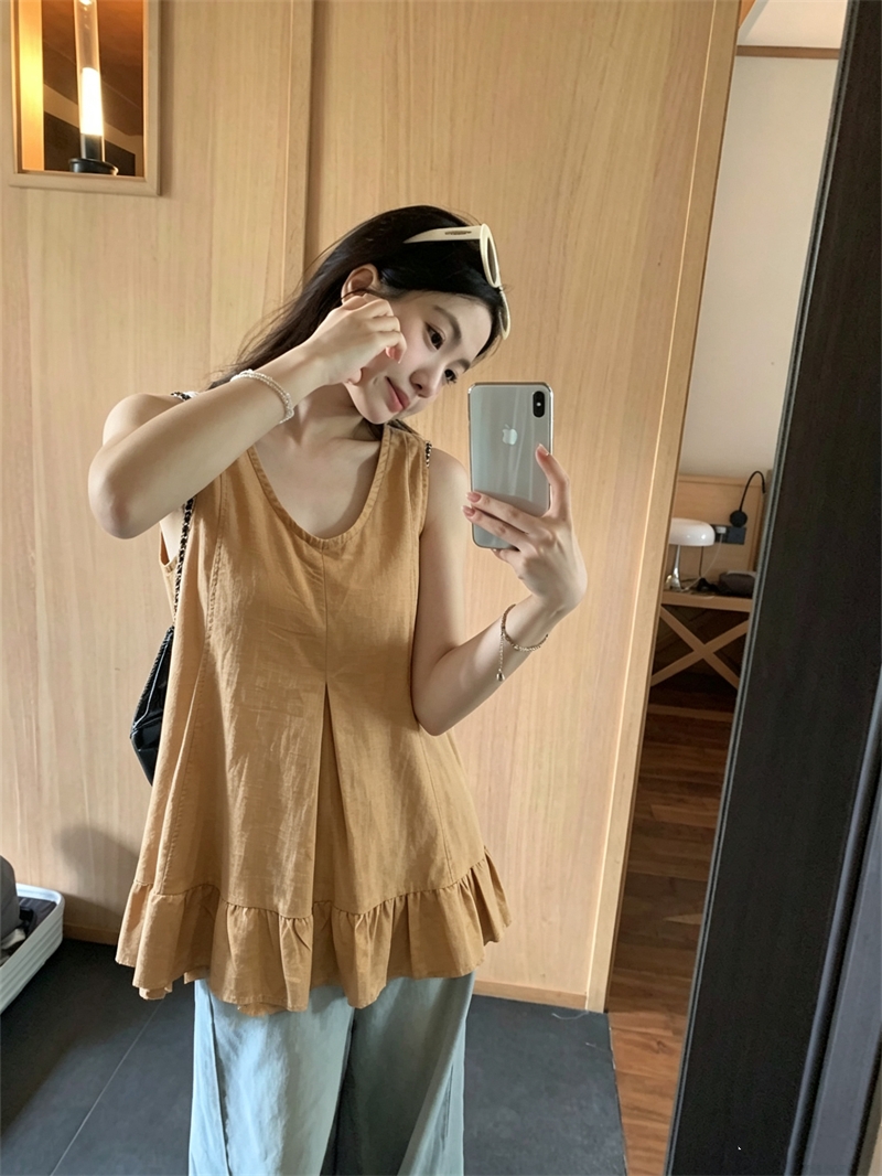 실사 한국 스타일 미니멀리즘 디자인 센스 뒤로 스트랩 백리스 조끼 여성