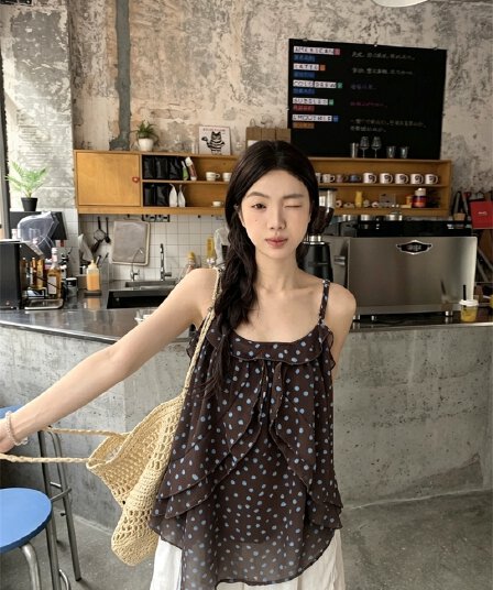 실사 레오파드 무늬 캐미솔 여름 디자인 센스 작은 대중 루즈핏 외출용 Chic 핫걸 슬림해 보이는 맨위