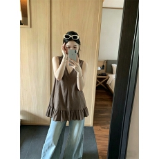 批发实拍 韩版简约设计感后背绑带露背背心 女