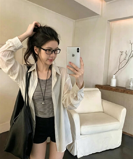 실사 가을 새로운 한 부서 루즈핏 셔츠 스트라이프 인사이드 가져 가라. 조끼 투피스 슈트 여성