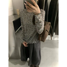 批发早秋<b class='q'>新款</b>韩系甜美薄款碎花内搭打底衫女长袖薄款t恤上衣女
