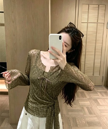실사 이른 가을 새로운 한 부서 품격 슬림해 보이는 레이스 실 인터넷 커버 셔츠 캐미솔 투피스 슈트 여성