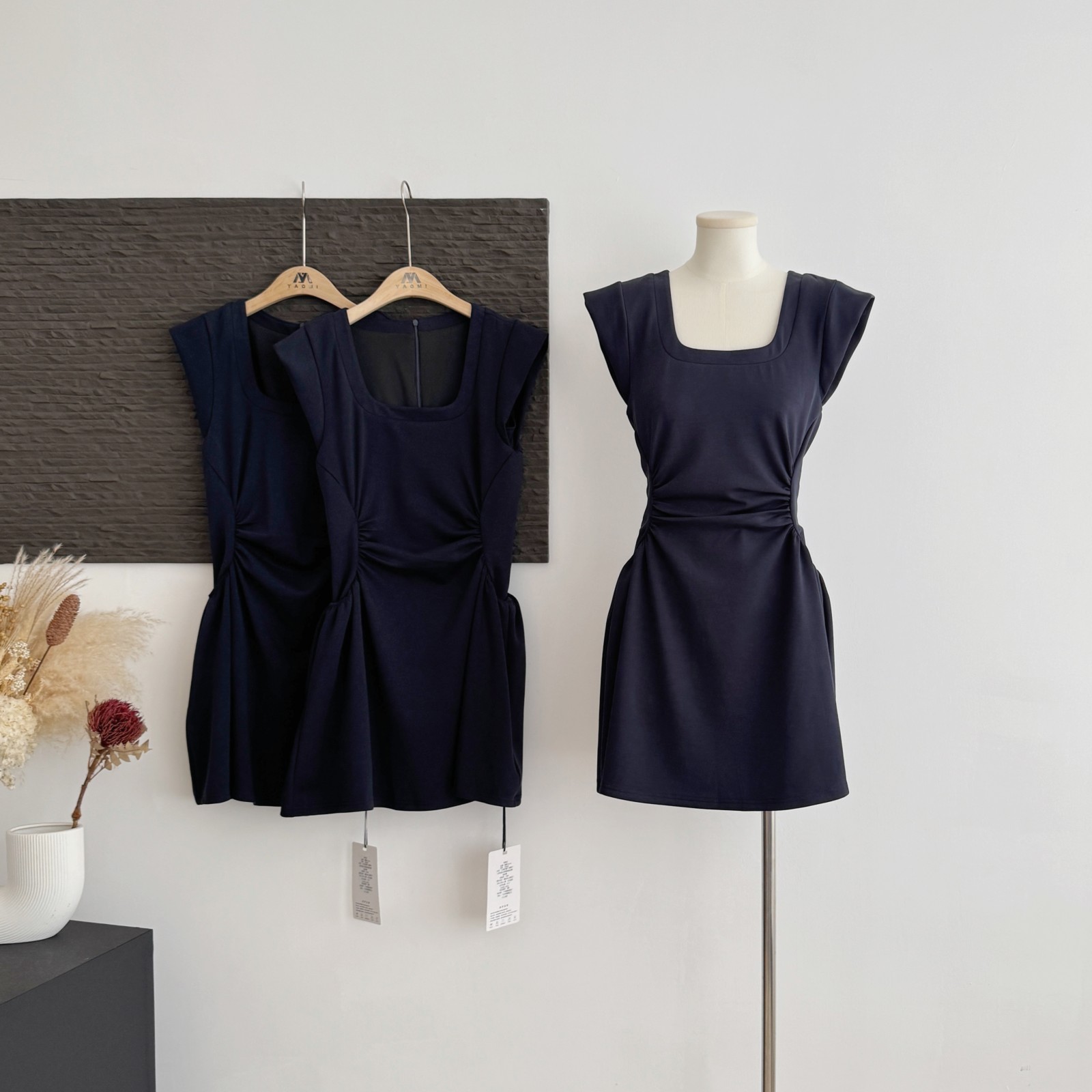 oakmoo basic 작은 섬 ~ 중 여름 라이 경기 서울 u 칼라 프로 피부 일상 직각 어깨 허리 수축 드레스