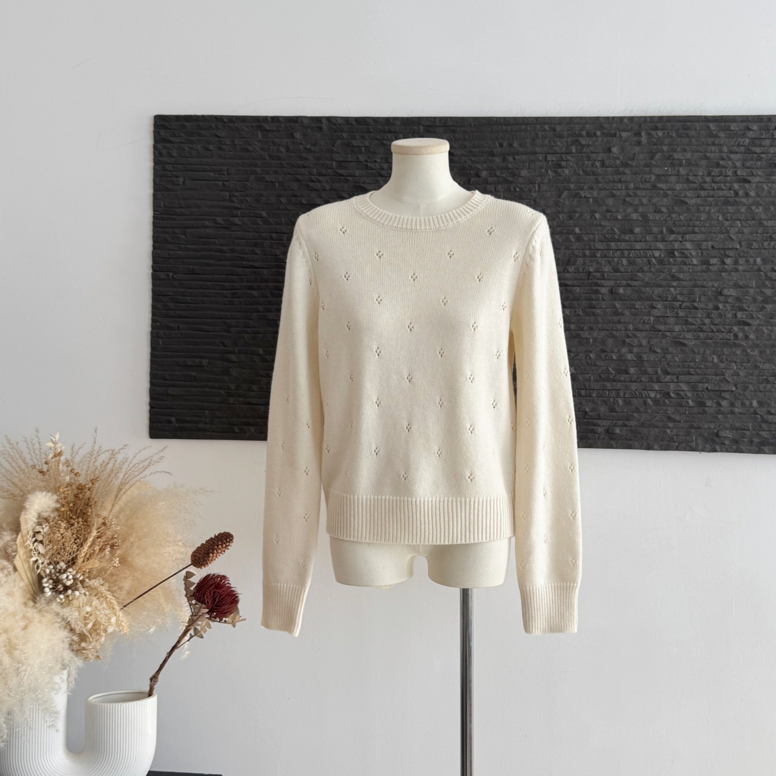 ceeyou 홀로우 아웃 자카드 라운드 넥 인사이드 가져 가라. 양모 스웨터 긴팔 가을 겨울 스트레이트 종류 2025 년 겨울