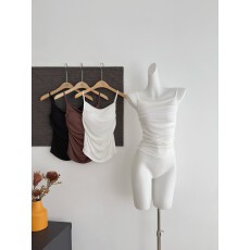 批发侧面褶皱堆叠领自带胸垫显胸大背心<b class='q'>吊带</b>内搭夏季美背外穿<b class='q'>打底</b>抹胸