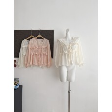 批发CloudSweet白云甜 rosy bay假期 慵懒老钱度假感苎麻<b class='q'>衬衫</b>轻薄上衣