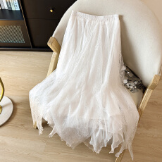 批发夏季老钱风<b class='q'>蕾丝</b>半身裙<b class='q'>雪纺</b>a字长裙高腰休闲大摆裙百搭高端仙女裙