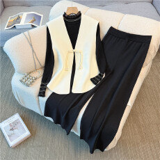 批发实拍2025新款大码女装<b class='q'>胖</b><b class='q'>mm</b>小香风新中式盘扣马甲打底衫阔腿裤套装