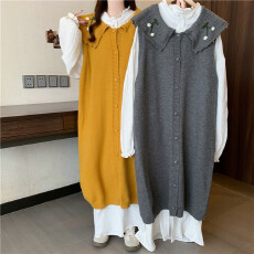 批发实拍2025秋冬新款大码女装胖mm针织内搭宽松娃娃领<b class='q'>连衣裙</b>衬衫套装