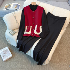 批发实拍2025新款大码女装<b class='q'>胖</b><b class='q'>mm</b>小香风蕾丝花边马甲打底衫阔腿裤三件套