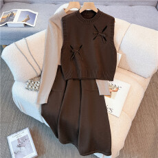 批发实拍2025秋冬新款大码女装胖mm小香风加厚背心打底针织<b class='q'>连衣裙</b>套装