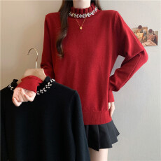 批发实拍2025秋冬新款<b class='q'>大码</b>女装胖mm木耳边高领毛衣针织内搭打底衫上衣