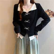 批发实拍2026春装<b class='q'>大码</b>女装微<b class='q'>胖</b><b class='q'>mm</b><b class='q'>设计</b>感假两件V领长袖内搭打底T恤上衣