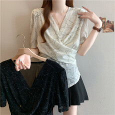 批发实拍2026夏装新款大码女装胖mm设计感不规则短袖开叉收腰T恤上衣