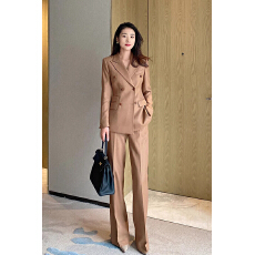 批发高级感驼色秋<b class='q'>冬</b>高档干练职业正装OL通勤修身西装套装女长裤两件套