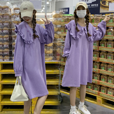 批发图片已处理2025新款别致漂亮木耳边孕妇大码连衣裙