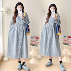 批发实拍<b class='q'>孕妇装</b>2026圆领长袖衬衫<b class='q'>连衣裙</b>女夏季初秋显瘦a字气质长裙子