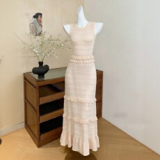 批发2026韩国千金风荷叶边拼接冰丝针织连衣裙夏季<b class='q'>小香</b>风OL长款<b class='q'>套装</b>