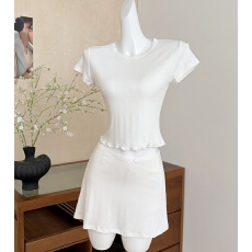 批发周壹EEONE韩女设定 舒适休闲短袖短裙套装 自带安全裤