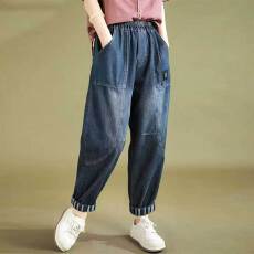 批发春秋季新款宽松显瘦<b class='q'>牛仔</b>裤九分长裤子高腰<b class='q'>哈伦裤</b>女士萝卜裤老爹裤