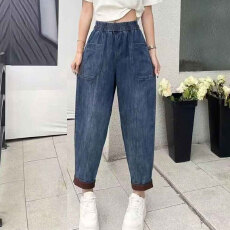 批发春夏新款宽松牛仔裤女<b class='q'>哈伦裤</b>复古刺绣休闲萝卜裤时尚显瘦<b class='q'>九分</b>裤女