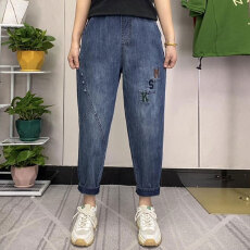 批发春夏季新款弹力牛仔裤百搭显瘦高腰遮肚<b class='q'>哈伦裤</b>女宽松休闲九分裤