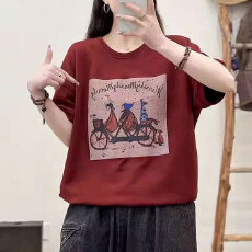 批发夏季新款文艺范宽松遮肚显瘦<b class='q'>大码</b><b class='q'>女装</b>时尚短袖圆领纯棉T恤 <b class='q'>上衣</b>女