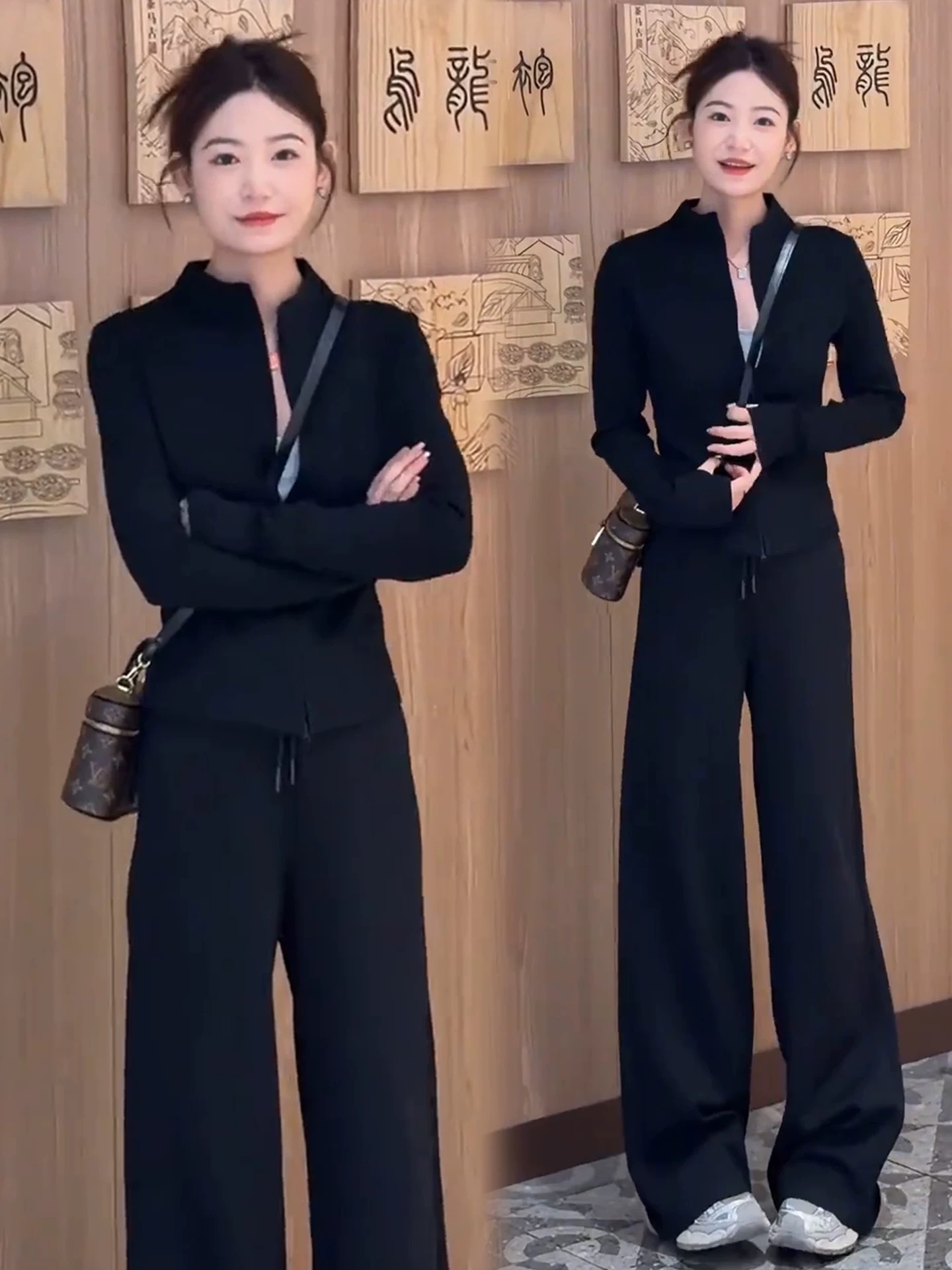 패션 캐주얼 스포츠 슈트 여성 2026 봄 새로운 외국 가스 슬림해 보이는 스탠드 칼라 오픈 가디건 와이드 레그 팬츠 투피스 세트 트렌디