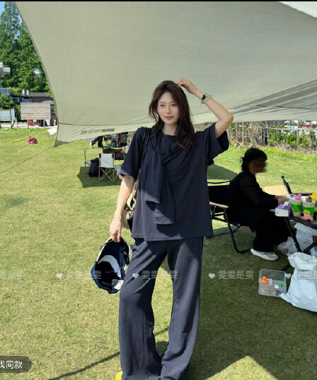 여름 새로운 미니멀리즘 출퇴근 숄 짧은 소매 커버 바지 아이들 느긋한 바람 루즈핏 디자인 센스 세련된 3종 세트