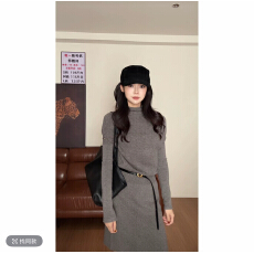 批发ZOUYASHIFA 洋气减龄斗篷袖套收腰修身气质针织连衣裙