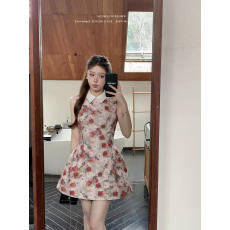 批发杨小卷 油画少女连衣裙千金风<b class='q'>衬衫</b>领无袖掐腰裙生日小礼裙公主裙