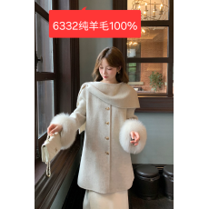 批发曼珂珂 暮雪寒 千金感全羊毛双面呢大衣女冬狐狸毛袖毛呢外套新款