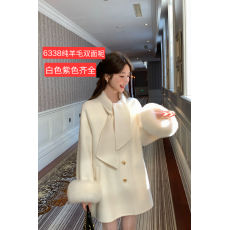 LMOMO 月光千金新款双面羊毛绒呢子大衣女狐狸毛袖口毛呢外套秋冬
