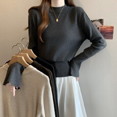 批发喇叭长袖毛针织衫女秋冬慵懒风高级感收腰内搭打底上衣